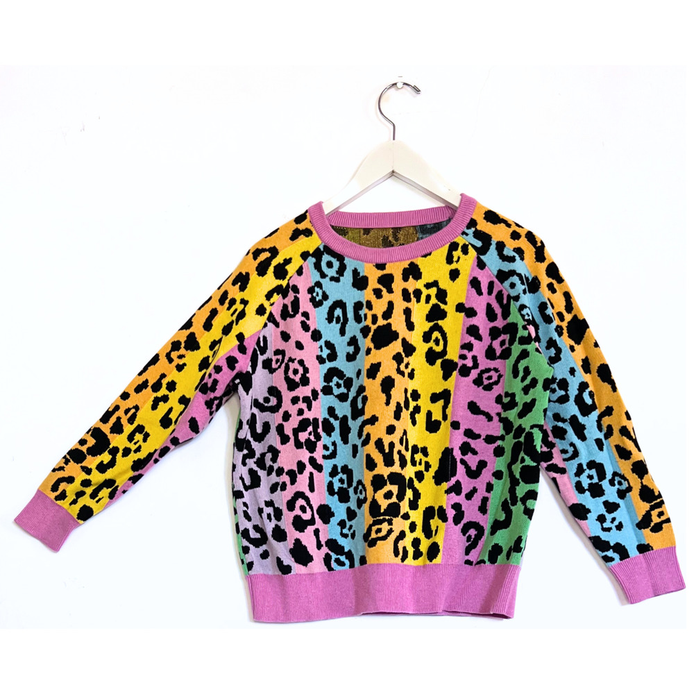 Cotton Cashmere Leopard Stripe Sweater - S